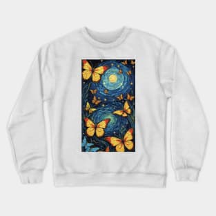 Starry Night Wings: Van Gogh's Butterfly Symphony Crewneck Sweatshirt
